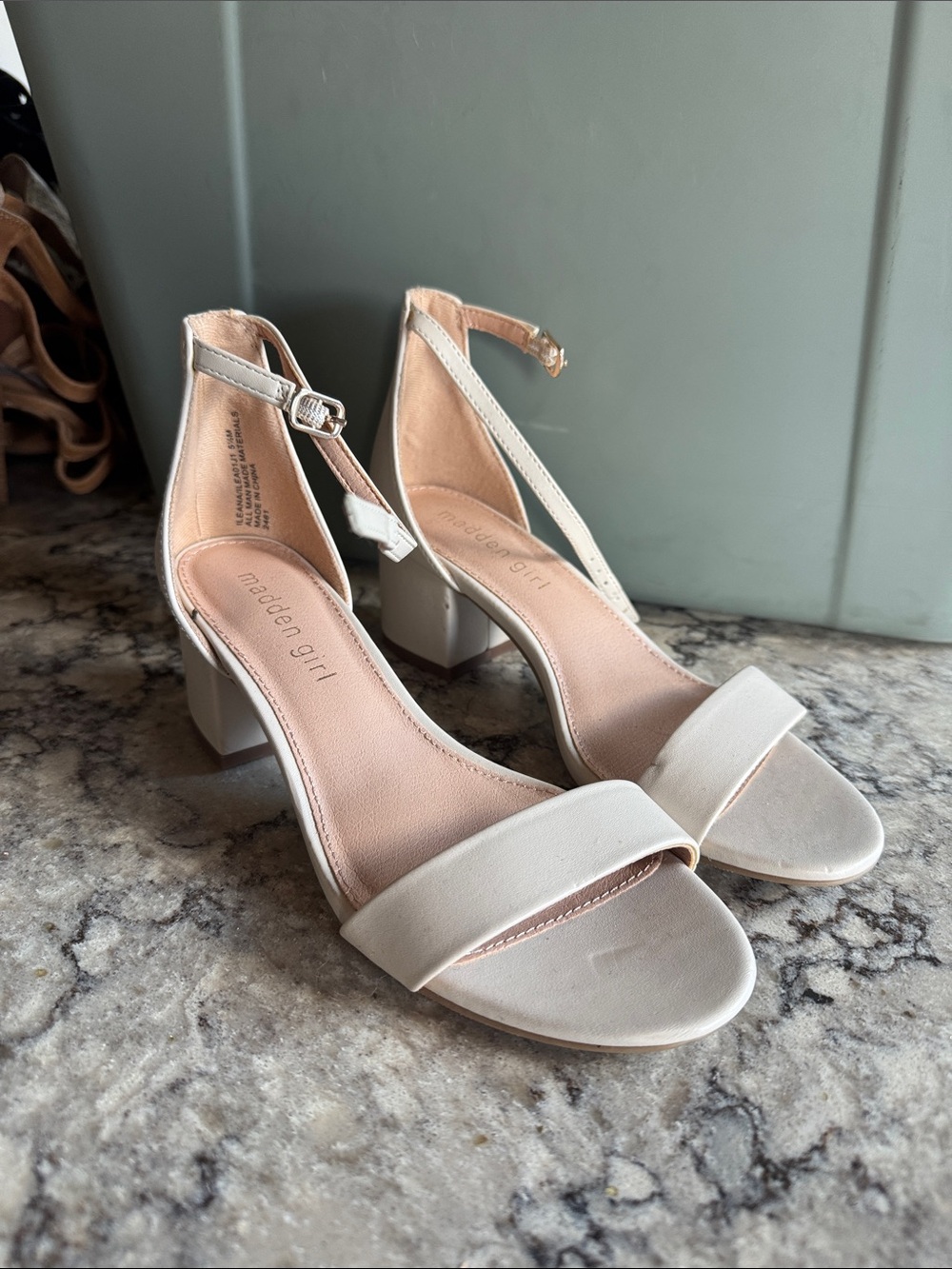 NWOT Madden Girl Ivory Open-Toe Block Heel Ankle Strap Sandals